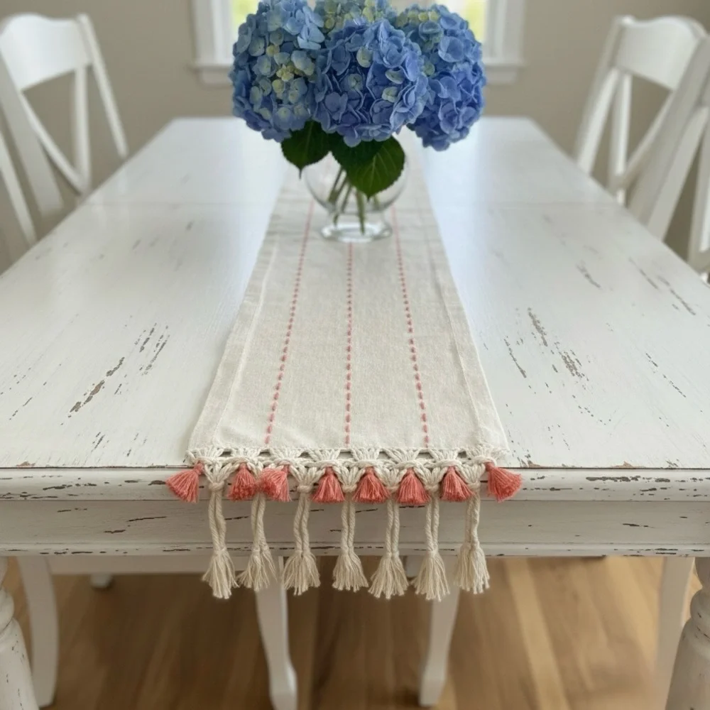 NWT Anthropologie Boho Textured Tassel Table Runner